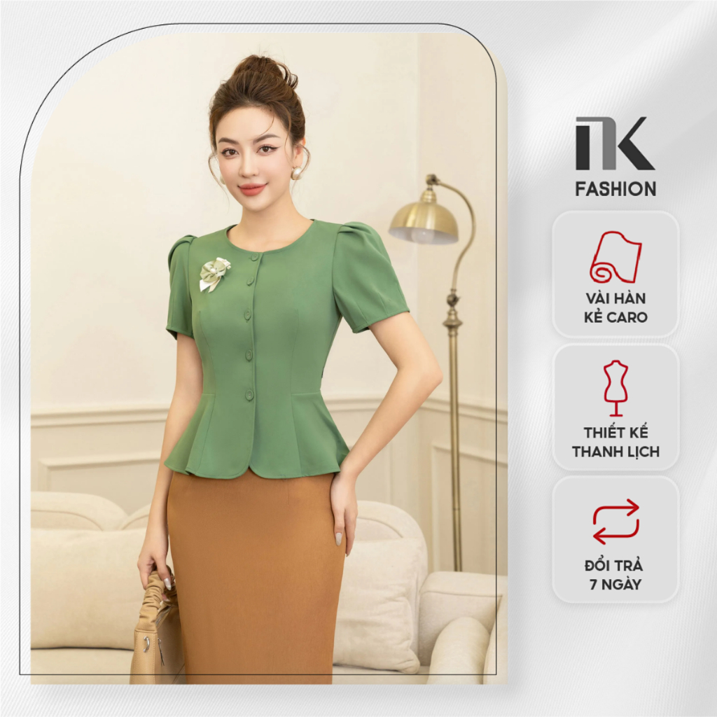 Áo Sơ Mi Cổ Tròn Peplum NKSM2306023 NK Fashion Thời Trang Công Sở Nữ Trẻ Trung, Thanh Lịch, Nữ Tính, Chiết Eo Tôn Dáng