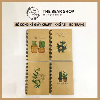 Sổ tay ghi chép handmade vintage - Khổ A5 bìa cứng giấy kraft - 130trang - The Bear Shop