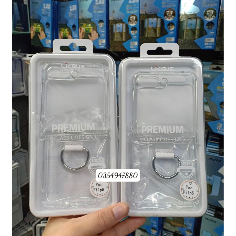 Ốp lưng Likgus trong suốt cho Samsung Z Flip 5 5G kèm móc treo siêu tiện
