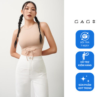 Áo thun croptop thắt dây tròn dưới thời trang GAGO màu be kem phong cách dễ thương quyến rũ GA4275