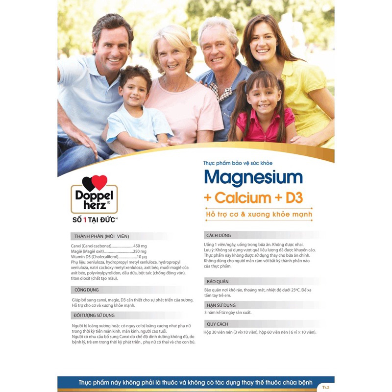 Viên uống bổ sung Canxi phòng ngừa loãng xương Doppelherz Magnesium + Calcium + D3