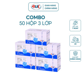 Thùng 50 hộp khẩu trang y tế 4UK 3 lớp ngăn ngừa vi khuẩn bụi bẩn tối đa - 2500 chiếc