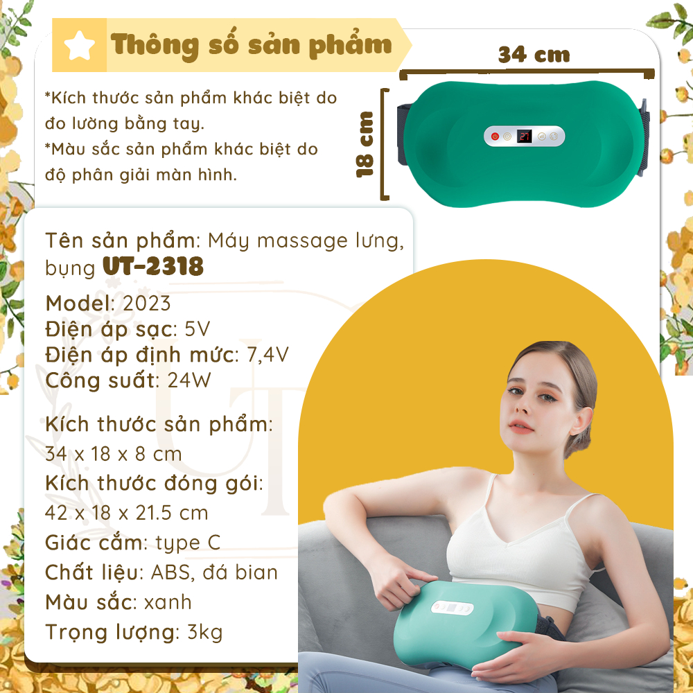 Máy Massage Bụng UT - Giảm Mỡ Bụng - Massage Toàn Thân, Tặng Tinh Dầu Và Thảo Mộc - Chính Hãng UT Massage