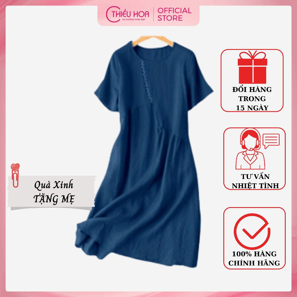 Đầm Trung Niên Thiết kế cao cấp, chất liệu mềm mịn siêu thấm hút mồ hôi thoáng mát Thương hiệu Thiều Hoa DD2P0337