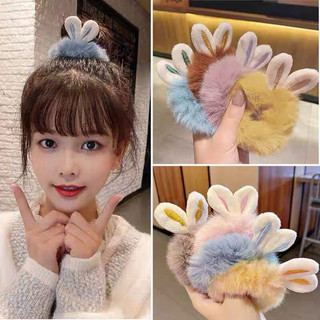😍Qian😍Dây buộc tóc tai thỏ - Cột tóc vải nhung Scrunchies hình thỏ xinh xắn dành cho nữ