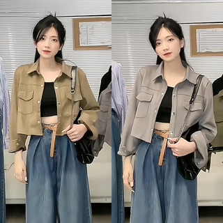 Áo khoác da lộn túi hộp dáng croptop , áo khoác croptop snupi