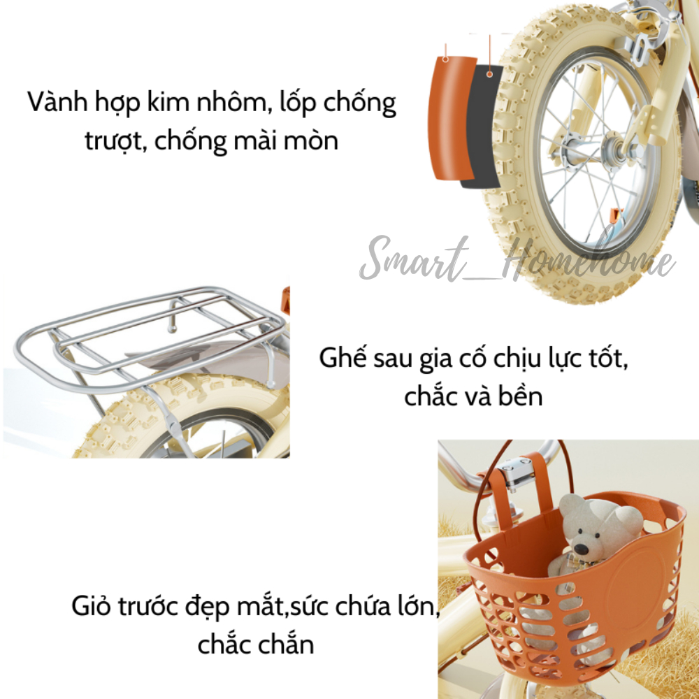 Xe đạp trẻ em 2 khung MHNIAO có giỏ và ghế sau 12inch, 14inch, 16inch Smart_Homehome VAN18
