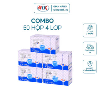 Thùng 50 hộp khẩu trang y tế 4UK 4 lớp dày dặn dây quai đeo không đau tai (2500 cái )