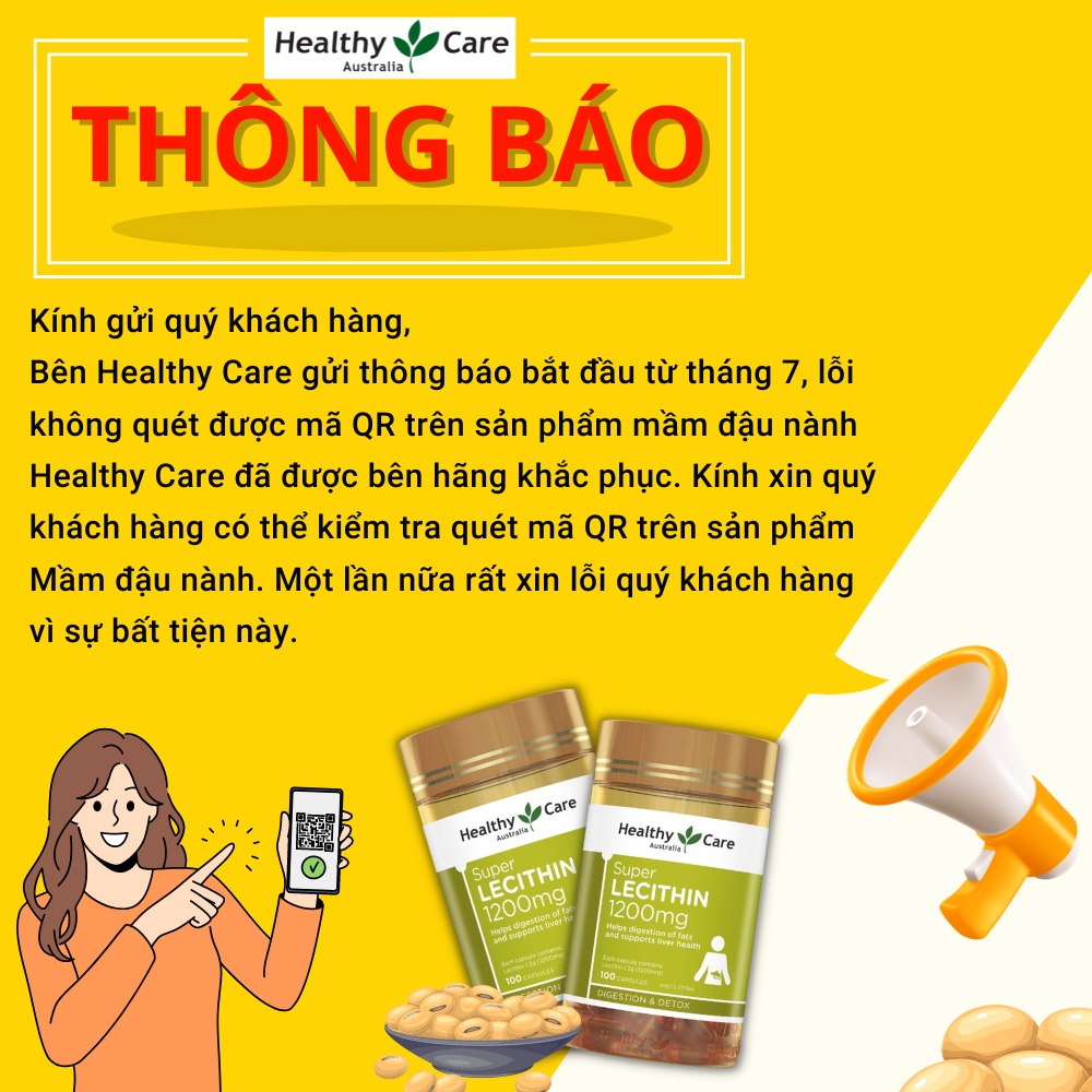 Combo 2 Hộp mầm đậu nành Healthy Care Super Lecithin đẹp da, đào thải độc tố gan, cân bằng nội tiết tố hộp 100 viên