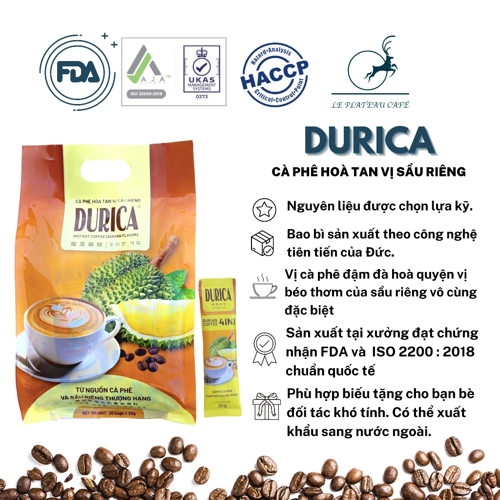 CÀ PHÊ HOÀ TAN VỊ SẦU RIÊNG ĐẶC BIỆT THƠM NGON TIỆN LỢI - DURICA - LE PLATEAU COFFEE - CÔ BA MĂNG ĐEN