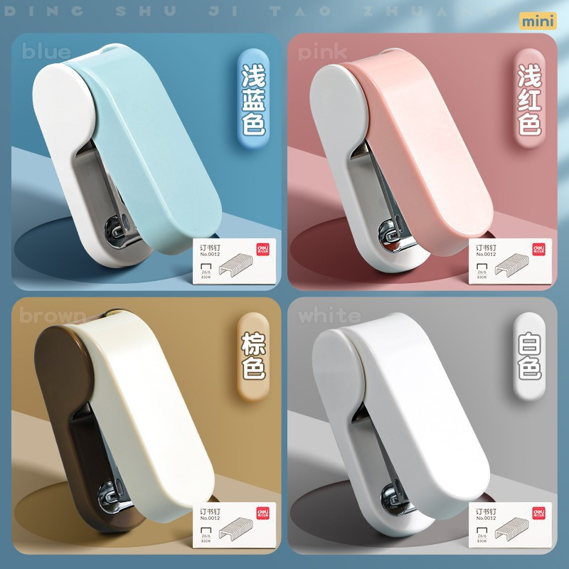 Kẹp Ghim, Dập Ghim Mini Màu Pastel Deli Kèm Đạn Ghim Deli