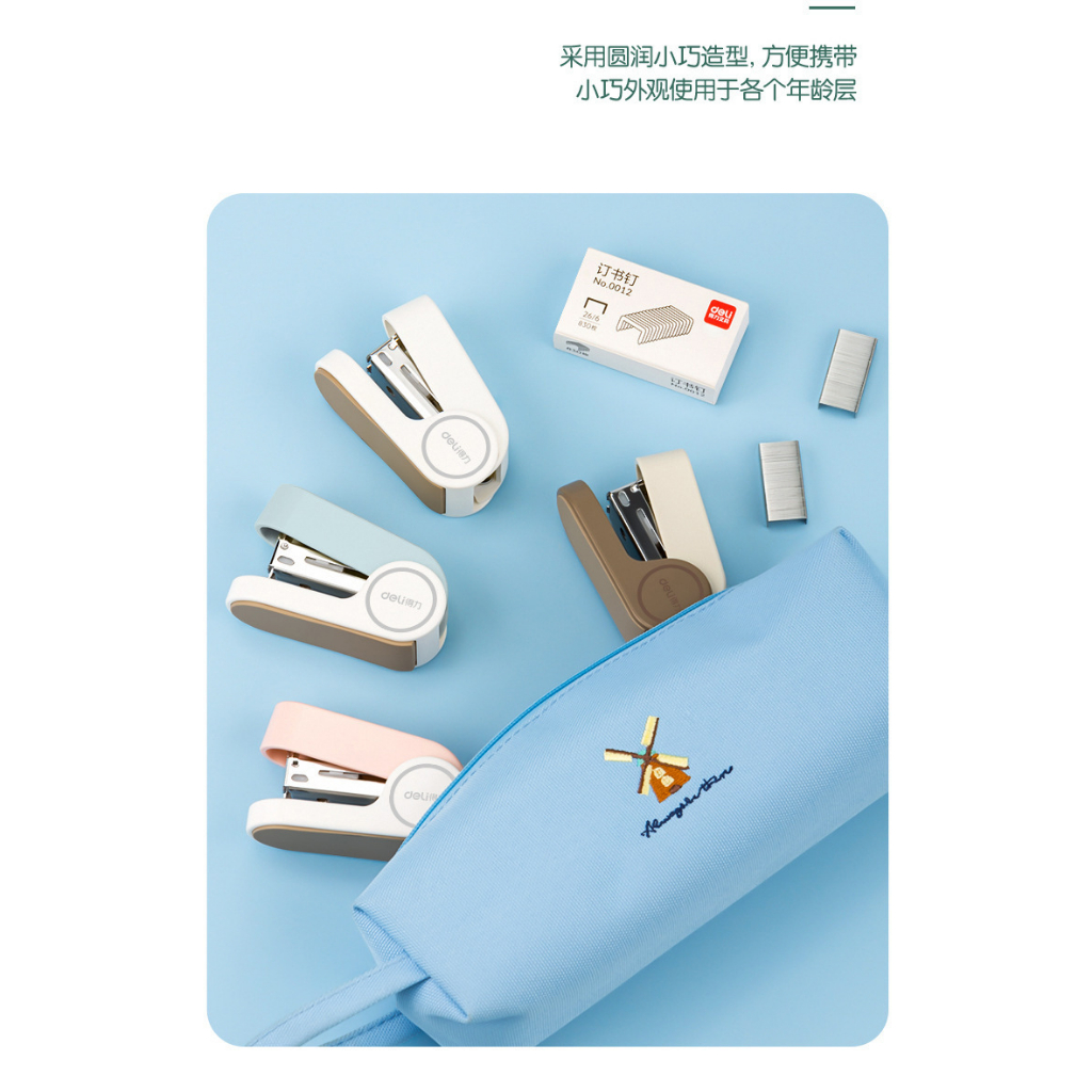 Kẹp Ghim, Dập Ghim Mini Màu Pastel Deli Kèm Đạn Ghim Deli