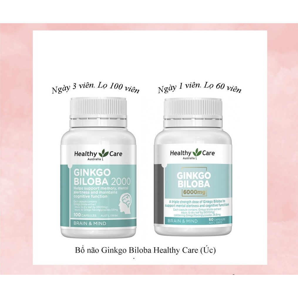 Viên bổ não  tăng tuần hoàn máu não, trí nhớ người lớn Healthy Care Ginkgo Biloba 2000mg/6000mg, Úc