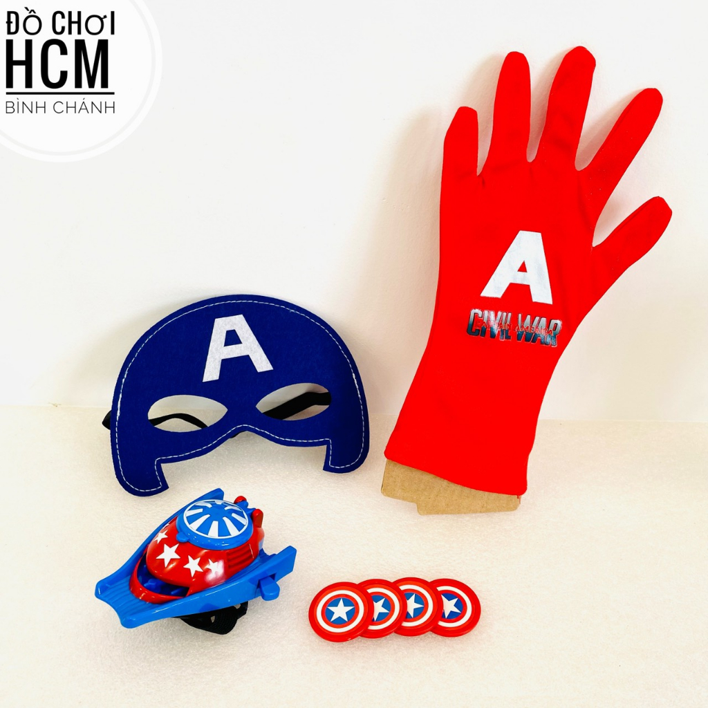 Đồ chơi đồng hồ bắn xèng/ đĩa xu/ đồng xu/ xèn đeo kèm mặt nạ, găng tay siêu anh hùng marvel captain american