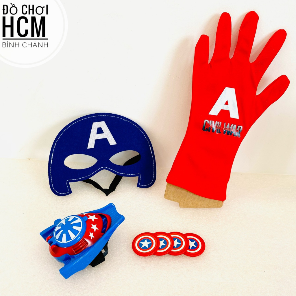 Đồ chơi đồng hồ bắn xèng/ đĩa xu/ đồng xu/ xèn đeo kèm mặt nạ, găng tay siêu anh hùng marvel captain american