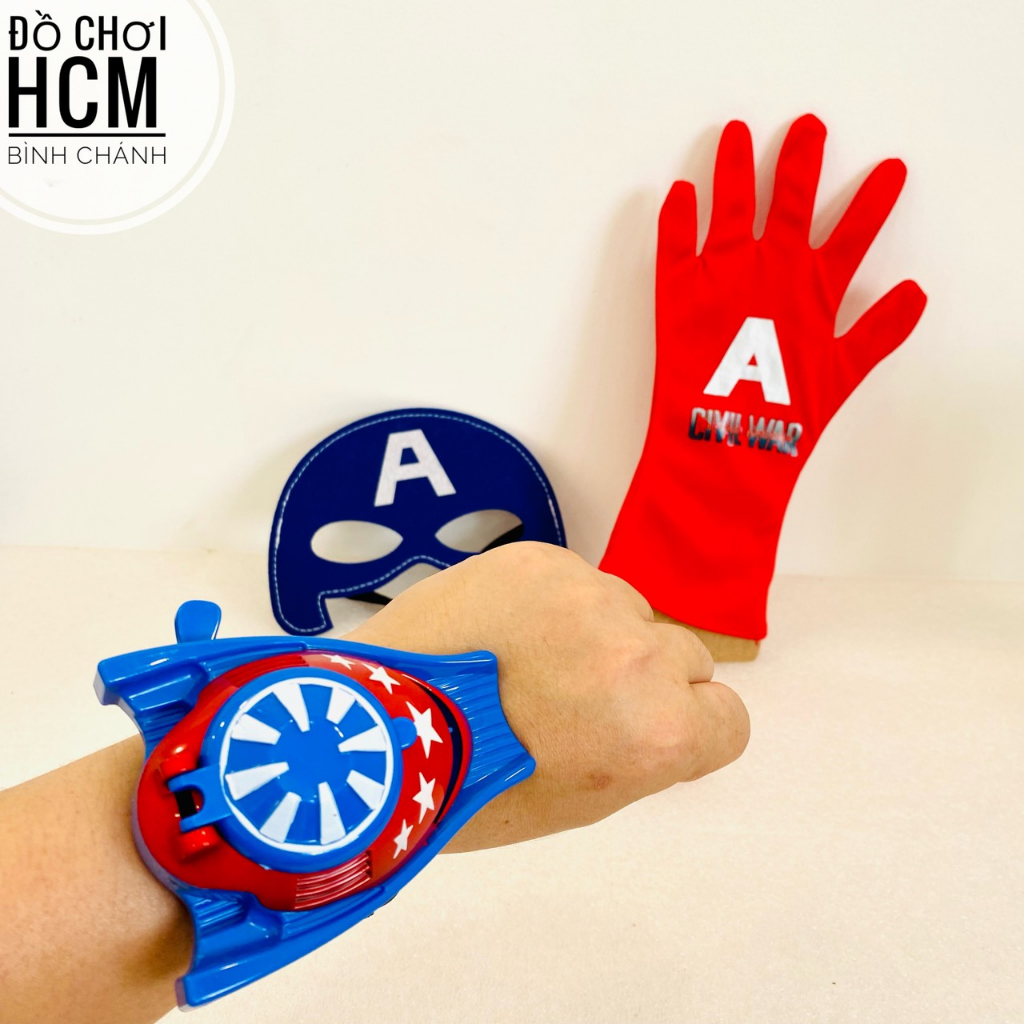 Đồ chơi đồng hồ bắn xèng/ đĩa xu/ đồng xu/ xèn đeo kèm mặt nạ, găng tay siêu anh hùng marvel captain american