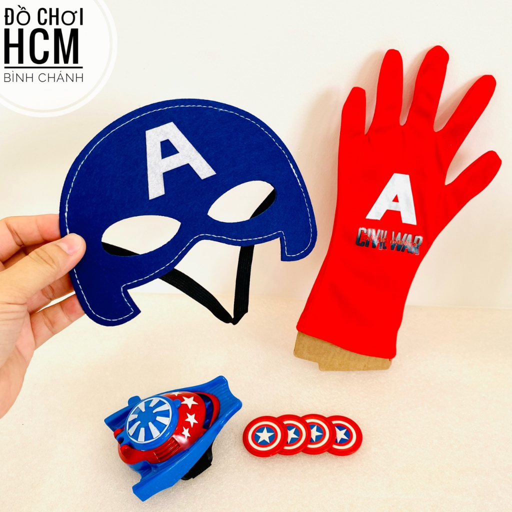 Đồ chơi đồng hồ bắn xèng/ đĩa xu/ đồng xu/ xèn đeo kèm mặt nạ, găng tay siêu anh hùng marvel captain american