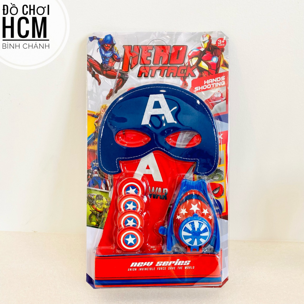 Đồ chơi đồng hồ bắn xèng/ đĩa xu/ đồng xu/ xèn đeo kèm mặt nạ, găng tay siêu anh hùng marvel captain american