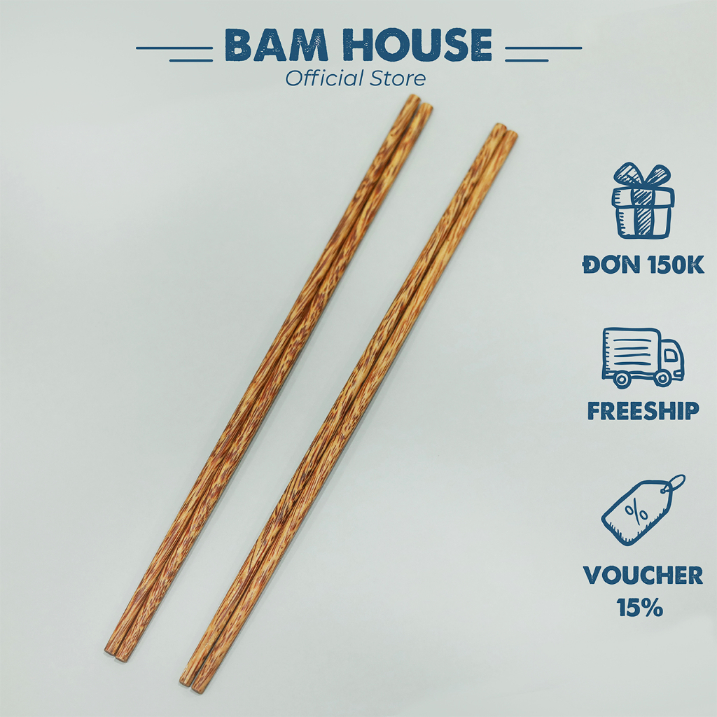 Đũa gỗ dài chiên thức ăn Bam House chất liệu gỗ dừa chống bỏng cao cấp DGD01 - 1 đôi