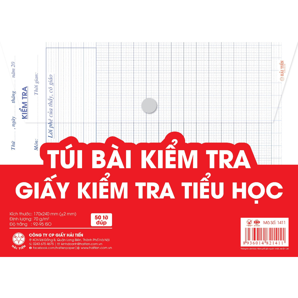 HẢI TIẾN Giấy kiểm tra tiểu học (50 tờ/túi KB) Lốc 2 túi