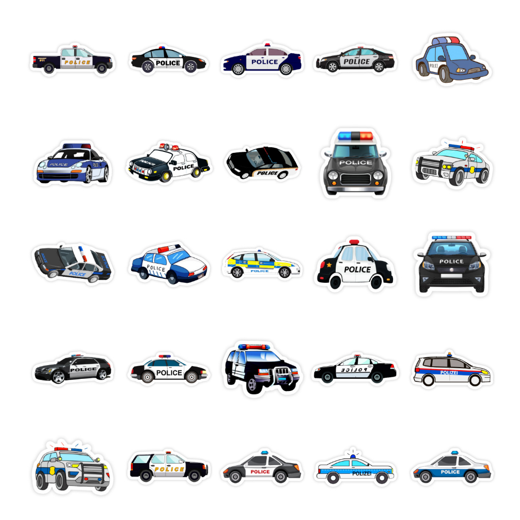 Bộ 50 Hình Dán Xe Đồ Chơi Cảnh Sát, Cứu Hoả, Xe Đua, Sticker Xe Ôtô Cho Bé