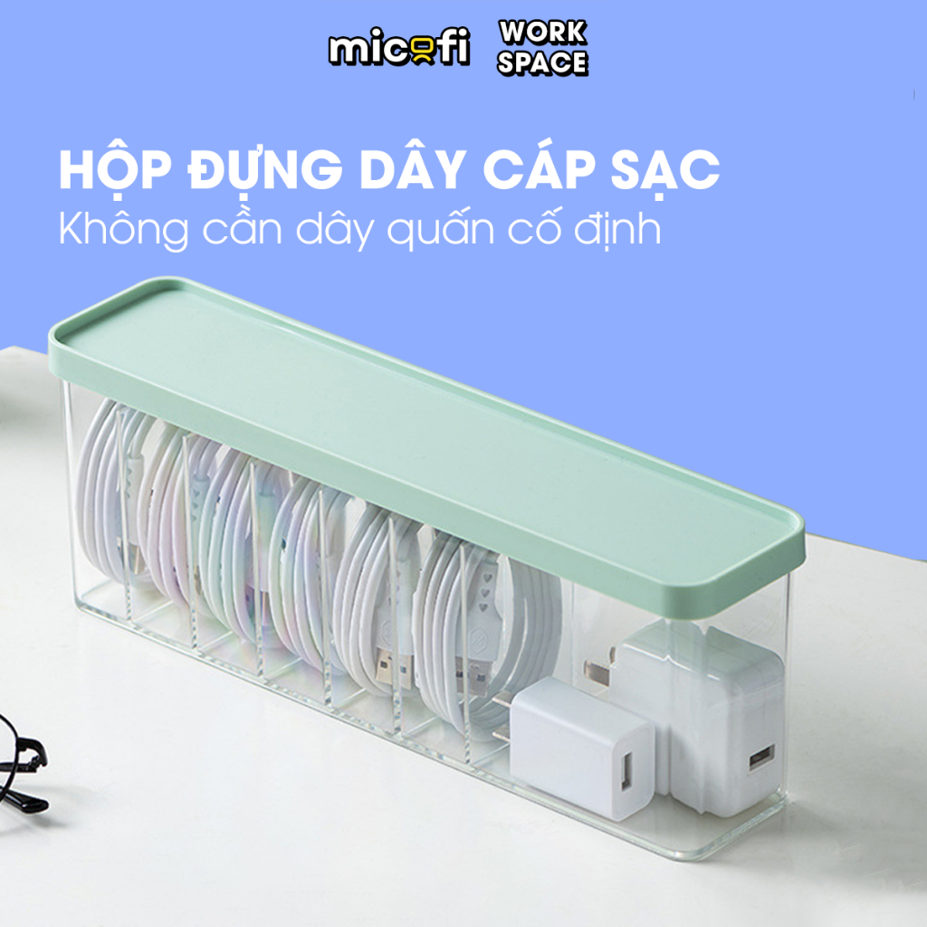 Hộp Đựng Dây Sạc, Dây Cáp Micofi Không Cần Dây Quấn, Sắp Xếp Đa Năng 7 Ngăn Trong Suốt, Có Nắp Chống Bụi