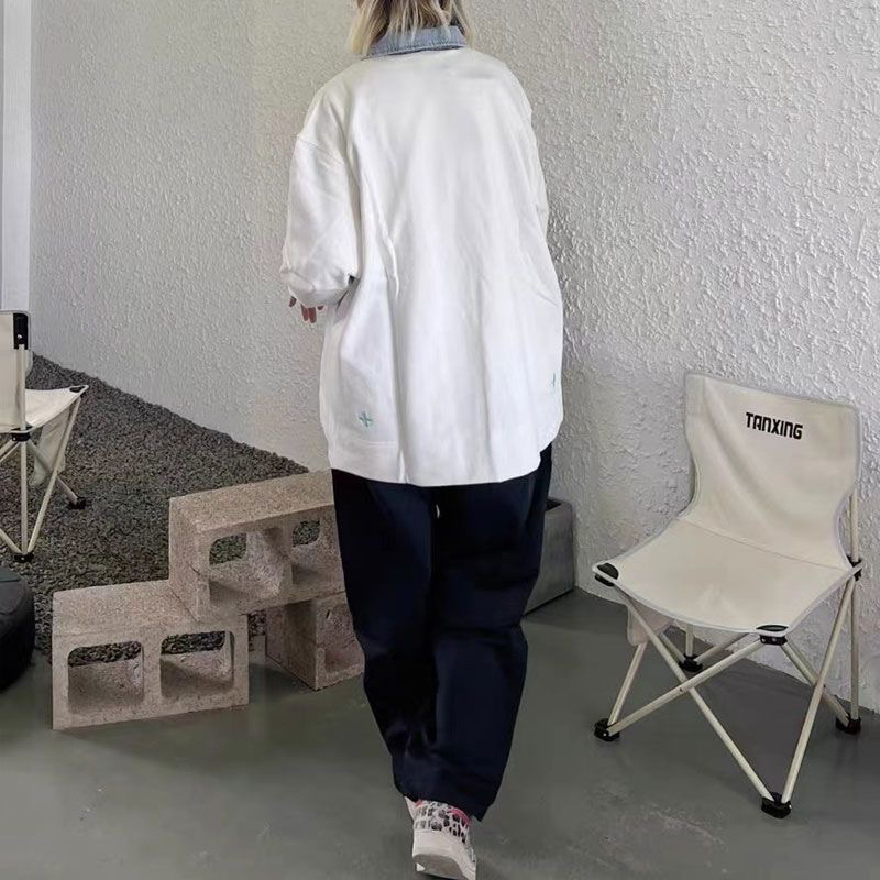 Áo sweater dài tay chất nỉ phối jeans cổ áo polo NewArrival 2023