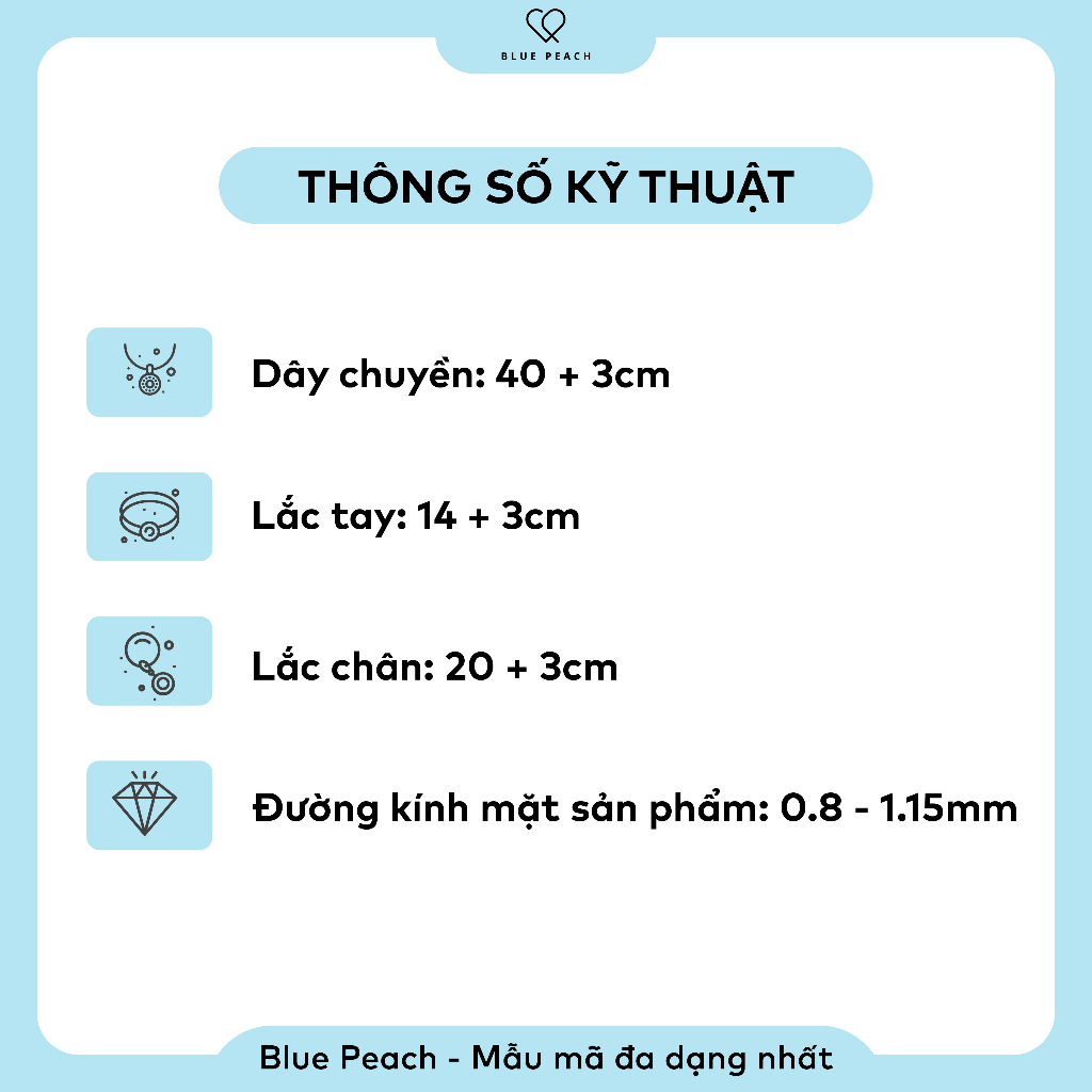 Dây Chuyền Bạc Blue Peach Tim Nửa Viền Đá VN DC722