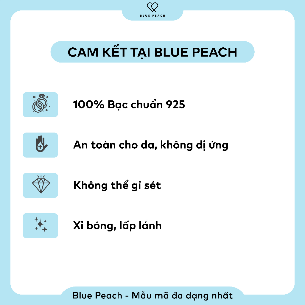 Dây Chuyền Bạc Blue Peach Tim Nửa Viền Đá VN DC722