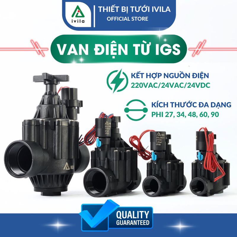 Van điện từ IGS phi 21/27/34/48/60 mm, Van điện từ 220v, van điện từ 24v, van nước điện từ ngoài trời, van nước tự động
