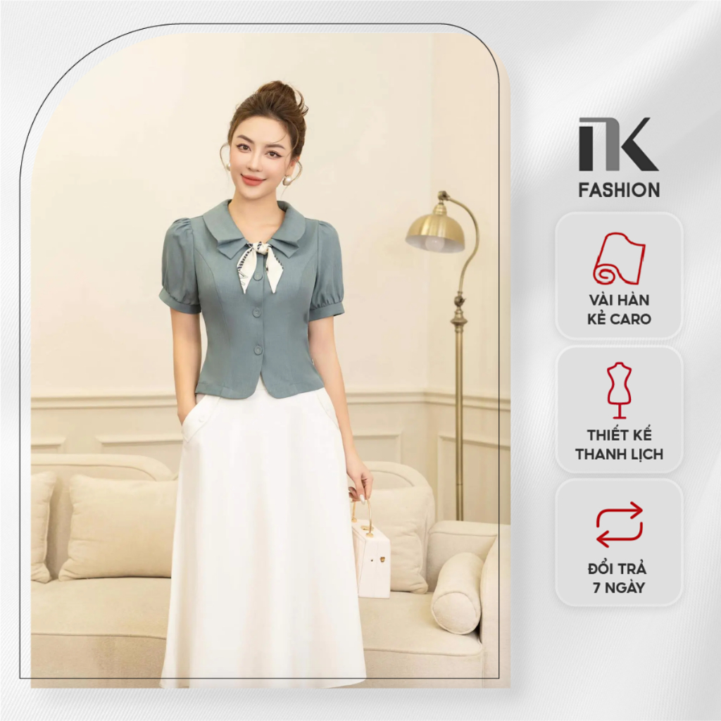 Áo Sơ Mi Cổ Sen Tròn 4 Cúc Bọc NKFSM2306013 NK Fashion Công Sở Nữ Vải Cao Cấp, Nữ Tính, Dịu Dàng, Lên Form Đứng Dáng