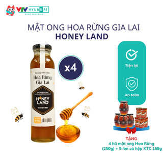 [Combo] 4 Chai Mật Ong Gia Lai 470g HONEYLAND TẶNG 4 Hũ Mật Ong Hoa Rừng 250g + 5 Lon Cá Sardine Sốt Cà VTV HYUNDAI