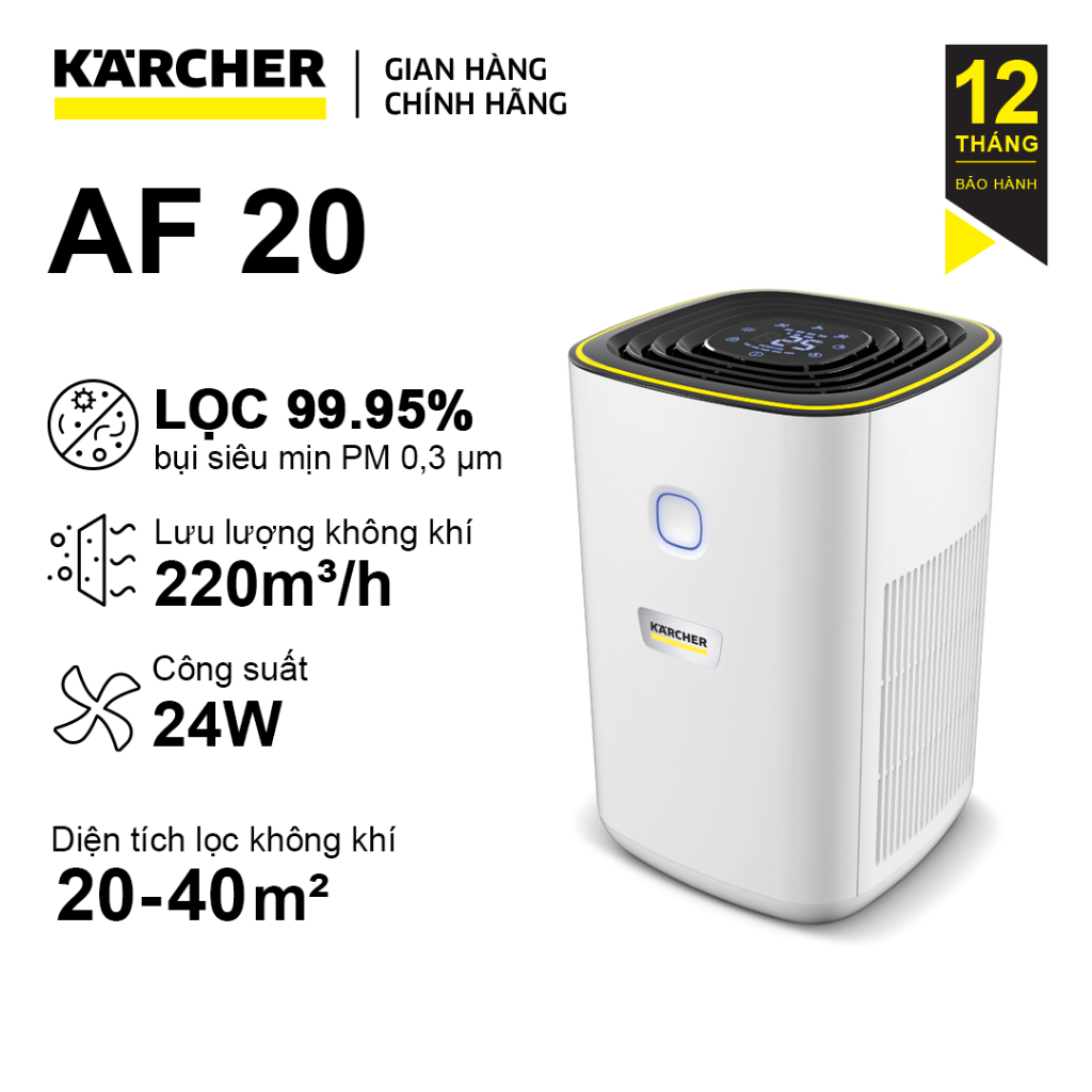 Máy lọc không khí Karcher AF 20 dùng cho phòng 20m2 lọc bụi mịn, kháng khuẩn hiệu quả