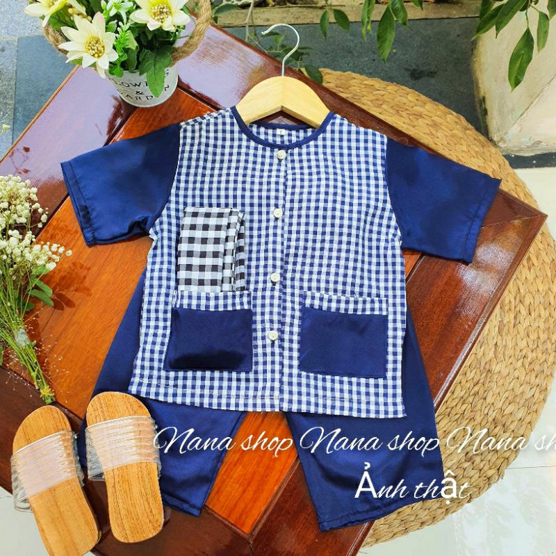 Bộ bà ba caro cho bé / Bà ba vải mềm mịn mát size 8 - 35ky