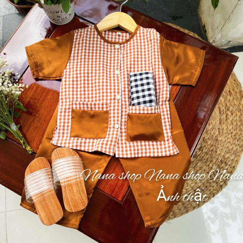 Bộ bà ba caro cho bé / Bà ba vải mềm mịn mát size 8 - 35ky