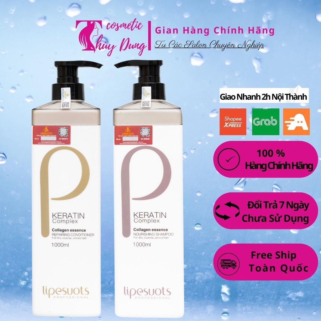 Dầu gội đầu P KERATIN  1000ml cặp dầu gội xả phục hồi hư tổn giảm rụng tóc chính hãng
