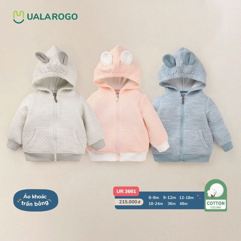 UALAROGO- Áo khoắc trần bông cho bé trai, bé gái từ 6m-48m