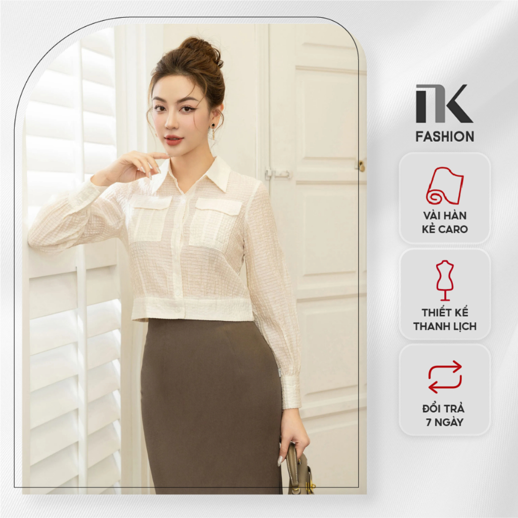 Áo Sơ Mi Cổ Đức Dài Tay Bo Gấu NKSM2306012 NK Fashion Thời Trang Công Sở Nữ Thanh Lịch, Đơn Giản, Dễ Phối Đồ, Vải Mát