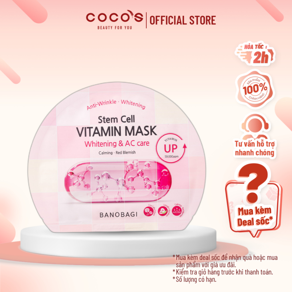 Mặt Nạ Banobagi Dưỡng Sáng Và Chăm Sóc Da Mụn Stem Cell Vitamin Mask 30g - Whitening & AC Care (HỒNG CARO)