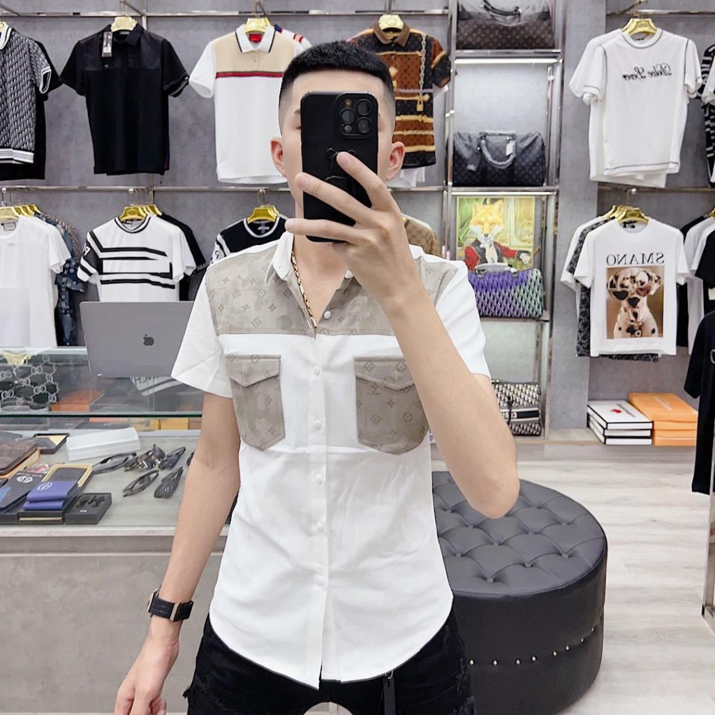 Áo sơ mi nam đũi LV phối túi đũi dày đẹp mẫu cực hot chuẩn như hình