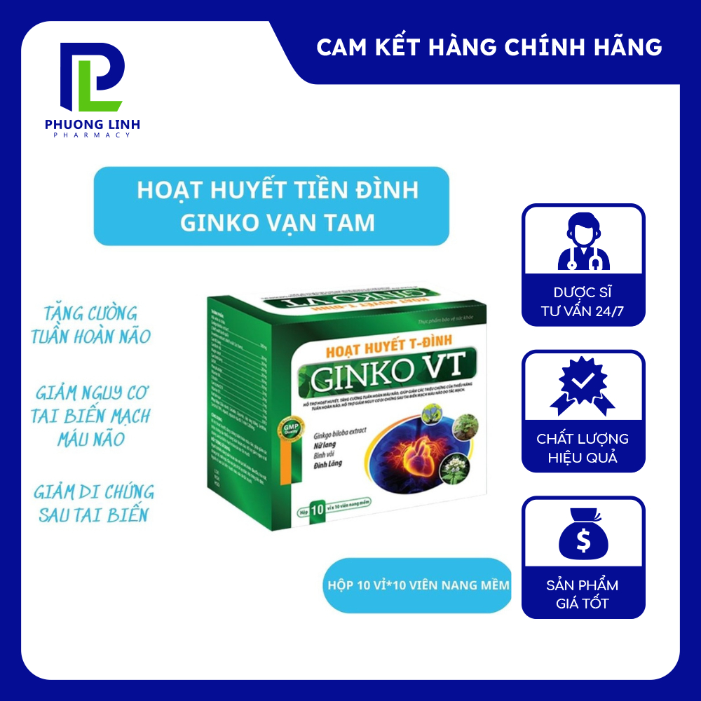 Hoạt Huyết T-Đình Ginko VT Vạn Tam, Tăng Lưu Thông, Giảm Đau Đầu Chóng Mặt