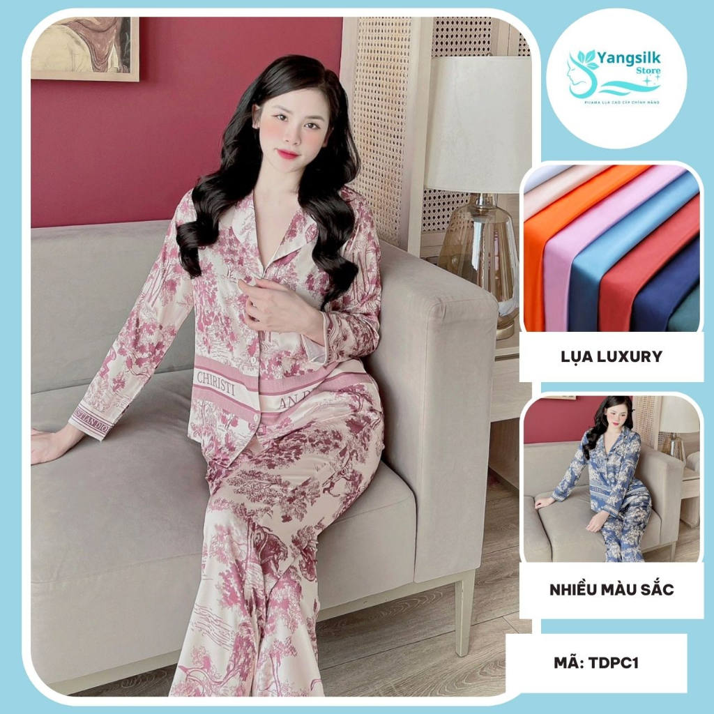 Đồ bộ pijama nữ lụa Sam luxury tay dài quần dài cao cấp, thiết kế bộ ngủ nữ sang chảnh mềm mượt họa tiết 3d sắc nét