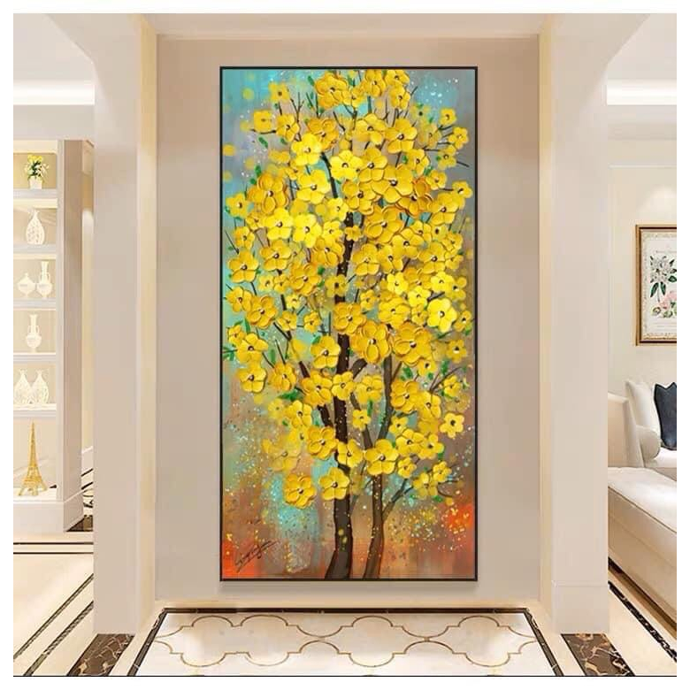 Tranh thêu kín Cây Hoa Đào MN6018  - Tranh chưa thêu