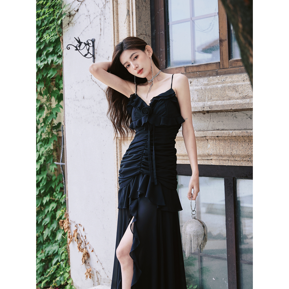 ĐẦM HAI DÂY BÈO HOA NGỰC DÚM THÂN DÁNG DÀI TGFASHION