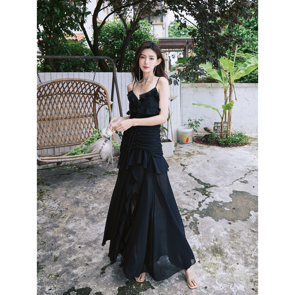ĐẦM HAI DÂY BÈO HOA NGỰC DÚM THÂN DÁNG DÀI TGFASHION