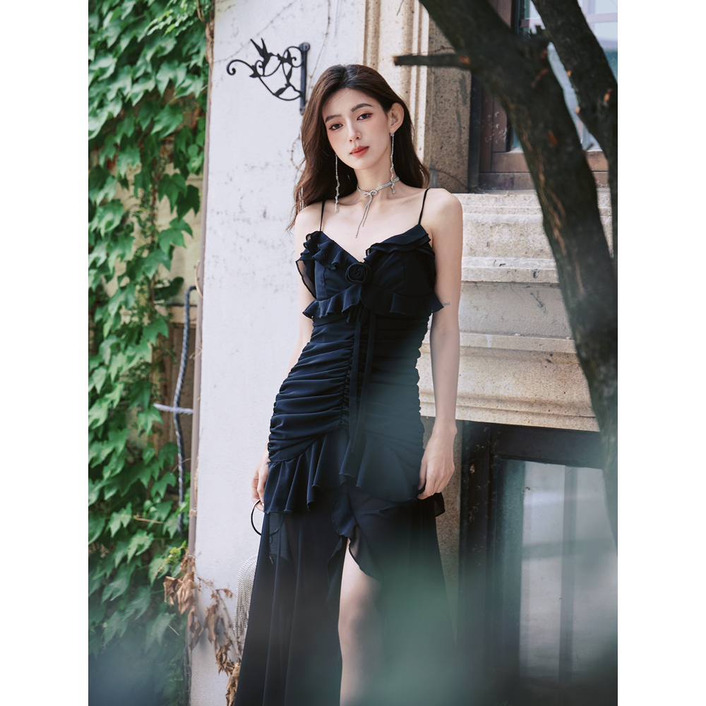 ĐẦM HAI DÂY BÈO HOA NGỰC DÚM THÂN DÁNG DÀI TGFASHION