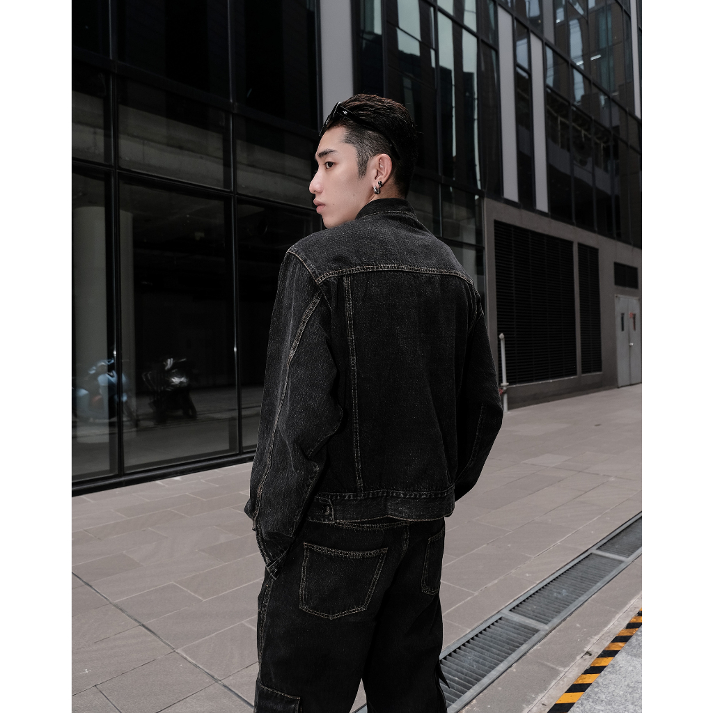 Set Elias Áo Jacket Denim Túi Hộp Đai Gài A0191 + Quần Jeans Túi Hộp Đai Gài Q0981 LJIN