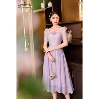 Váy tơ cổ vuông đính hoa