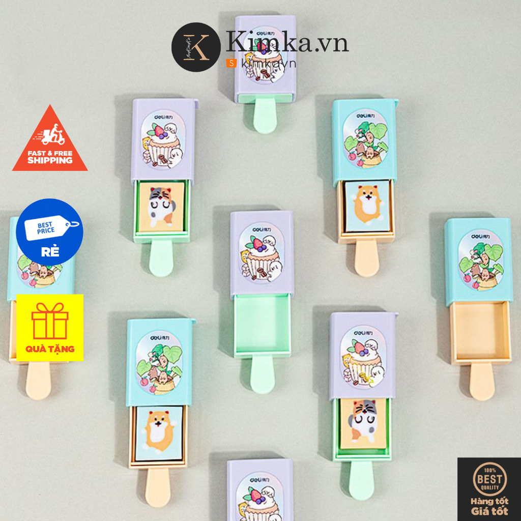 (380) Tẩy Gôm Kèm Hộp Đựng Cây Kem Dễ Thương Deli Màu Ngẫu Nhiên Deli