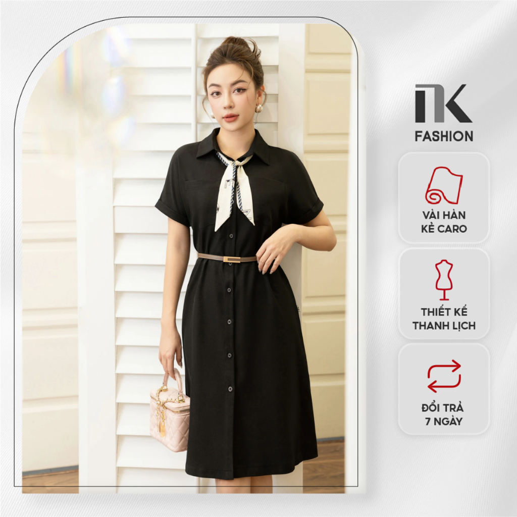 Đầm Cổ Đức 2 Túi Ngực Vai Chờm NKDV2306001 NK Fashion Công Sở Nữ Thiết Kế Trẻ Trung, Thanh Lịch, Đơn Giản, Dáng Suông
